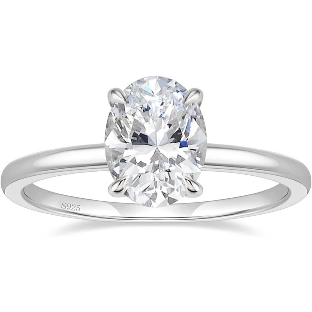 3CT 925 Sterling Silver Engagement Rings Oval Cut Solitaire Cubic Zirconia CZ We